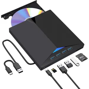7 in 1 External CD/DVD Drive, USB 3.0 & Type C Compact Portable CD/DVD Player Burner with 4 USB Ports, SD/TF Card Slots, Compatible with Laptop, Desktop, MAC, Window