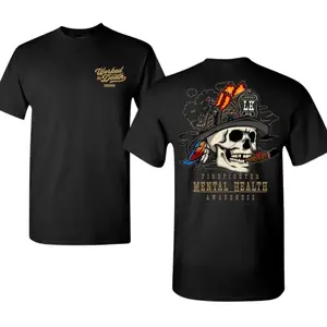 Firefighter Mental Health Awareness Shirt - Worked To Death Graphic Tee |   Badass Skull Fireman Apparel |   Heavy Cotton Streetwear - Support Our Heroes