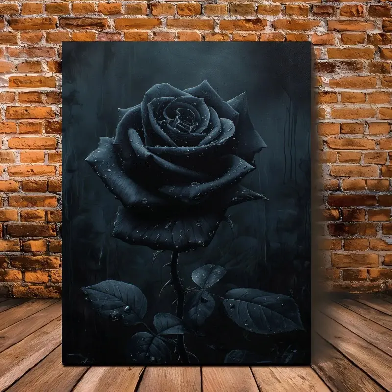 Unframed Gothic Rose Canvas Wall Art - Black-with-Hint-of-Blue Artistic, Durable Digital Print, Multi-Size (24*36inch) Dark Academia Home Decor Products, Rose Motif Brings Romance to Walls for Bedroom