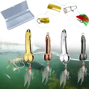 4-Pack Fishing Lure Set – Gag Gift for Anglers, Feathered Trident Hooks, Surface Fishing Spoons for Freshwater & Saltwater