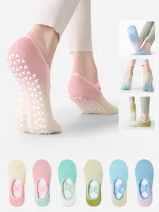 6 Pairs Women's Yoga Socks, Gradient Candy Colors, Non-Slip Silicone Bottom, Professional Indoor Workout, Pilates, Dance, Gym Socks