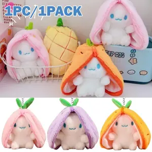 1PC Funny Strawberry Carrot Rabbit Plush Toys Stuffed Into Fruit Transform Soft Animals Bunny Doll Cuddly Stuffed Animal For Boys Girls Birthday Gift Super Soft Fluffy