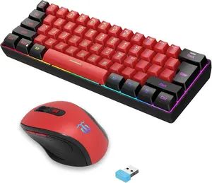 2.4G  Gaming Keyboard and  Combo, 60 Percent  Keyboard and  Vertical Feel Small  (Black and Red)