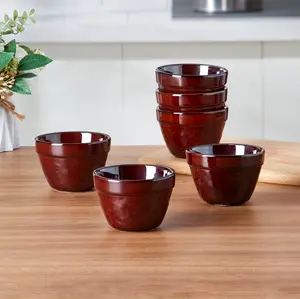 Ceramic Bowls Set of 6-6.8 OZ Small Bowl Set, Farmhouse Vintage Red Bowls 3.5 Inches Ramekins Bowl for Salad Dessert Yogurt Dipping Ice Cream Fruit Rice- Microwave Dishwasher Safe Retro Red