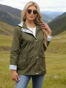 New women's hooded casual jacket, detachable hood, windproof and rainproof coat, windbreaker, hiking wear, windproof hiking clothing, rainproof jacket, outdoor sports commuter fashion women's clothing lightweight waterproof