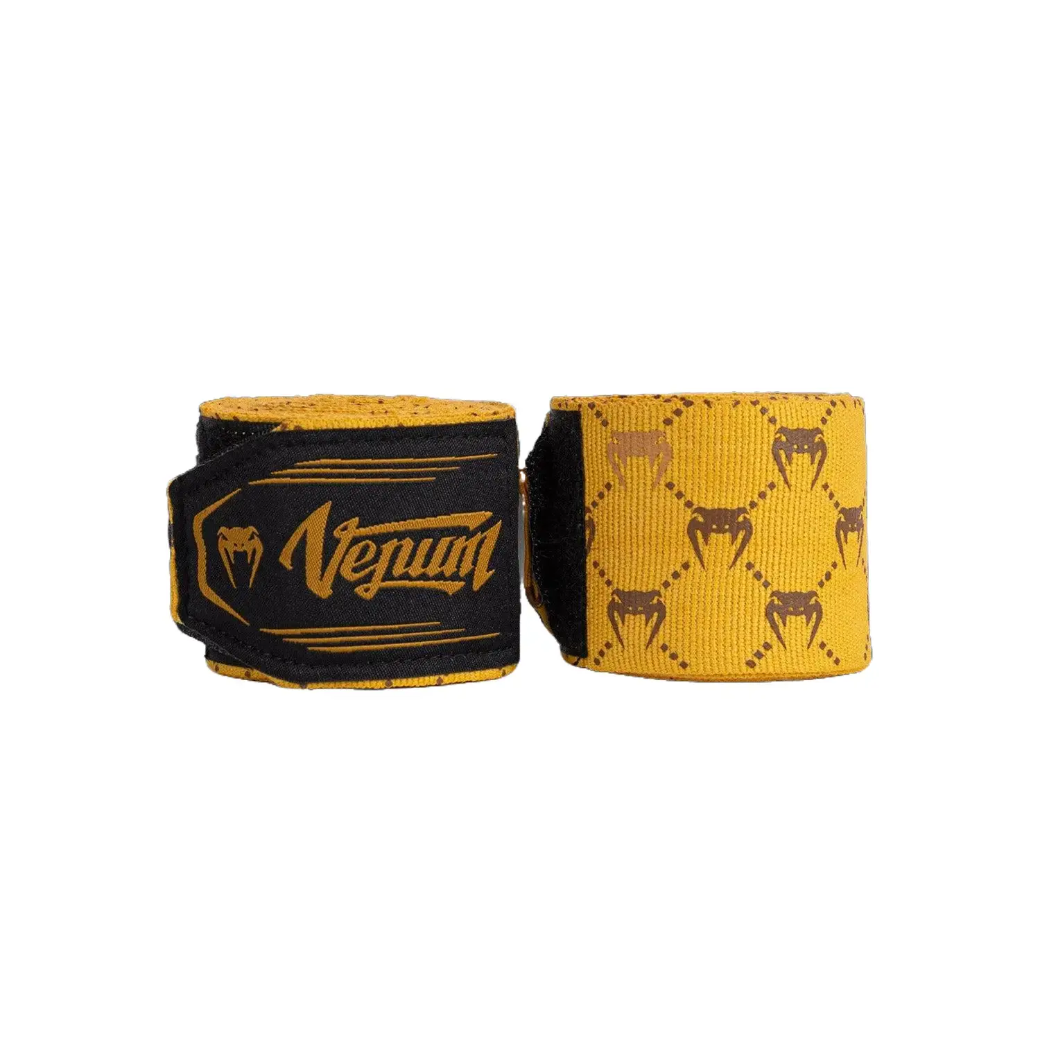 Venum Advanced Monogram Elasticated Cotton Boxing Hand Wraps with Velcro Closure and Thumb Hoop for Muay Thai & MMA, Brown, Boxing Hand Wrap, Velcro Hand Wraps