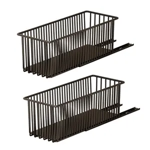 GARVEE 2 Pieces Telescopic Drawer, Kitchen Drawer Shelf Extendable Refrigerator Drawer Kitchen Cabinet Pull-out, Telescopic Drawer Sink Cabinet Organizer for Cabinets, 15.2 W x 41.2 D x 16.2 H Cm (Black)