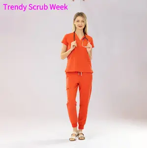 EADFLIE Scrubs Set for Women – V-Neck Nurse Scrubs with 8 Pockets, Stretch Jogger Pants, Soft Comfortable Medical Uniform