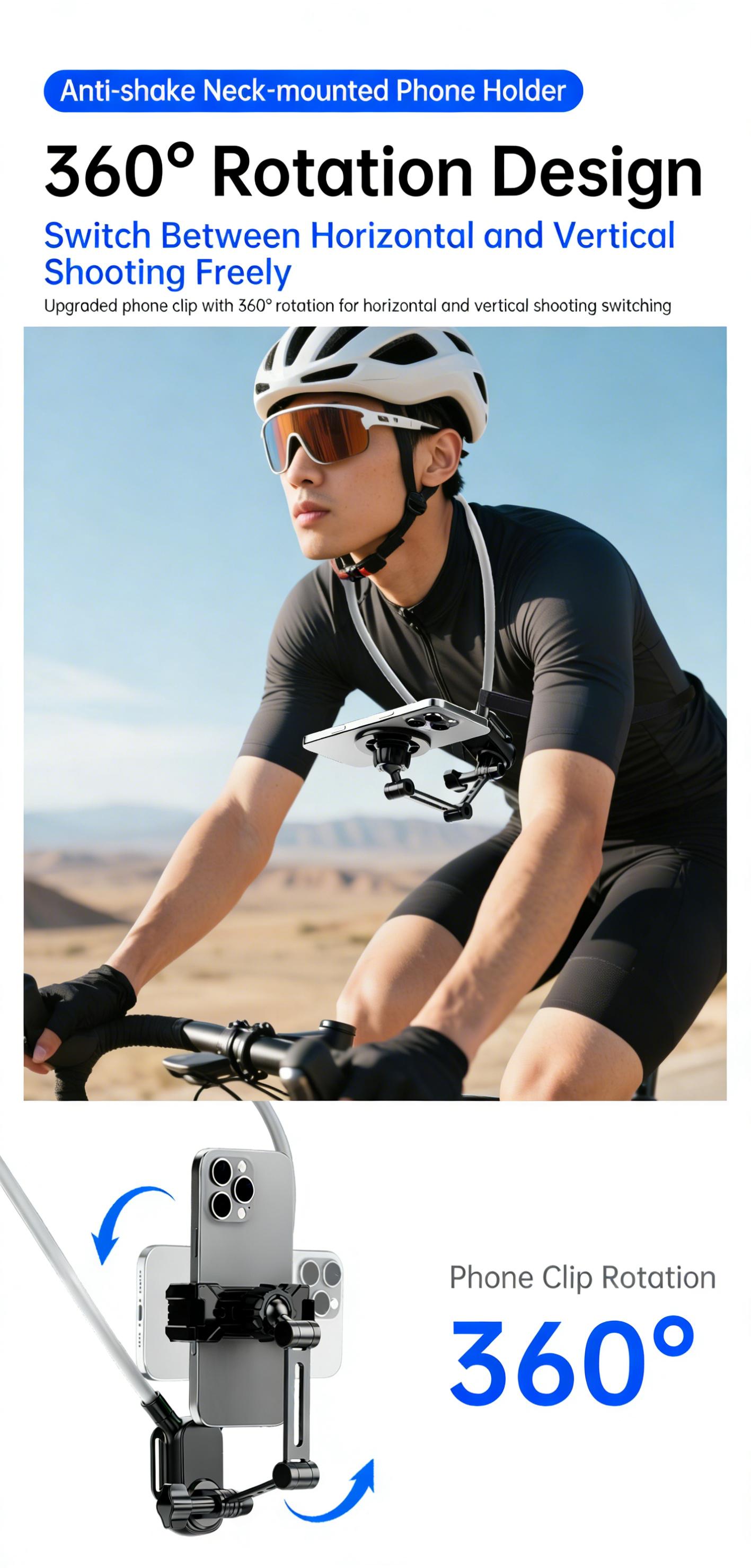 Magnetic Neck Mount Phone stand, Hands-Free Neck Strap Mount with Anti-Shake Stabilizer, 360° Rotatable POV Chest Harness for Vlogging, Running, TikTok & YouTube