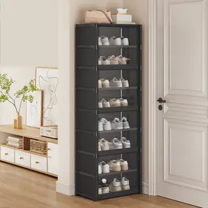 9-Tier Tall Metal Freestanding Shoe Rack Organizer - 18-Pair Multilayer Shelf Display Riser, Waterproof Plastic Shoe Cabinet for Sneakers (As Picture)