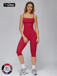 Women's Yoga Set, Tight-Fitting Mid-Thigh Pants & Casual Sports Tank Top, Outdoor Running Fitness, Comfortable Workout Gear, Fitness Sportswear Set