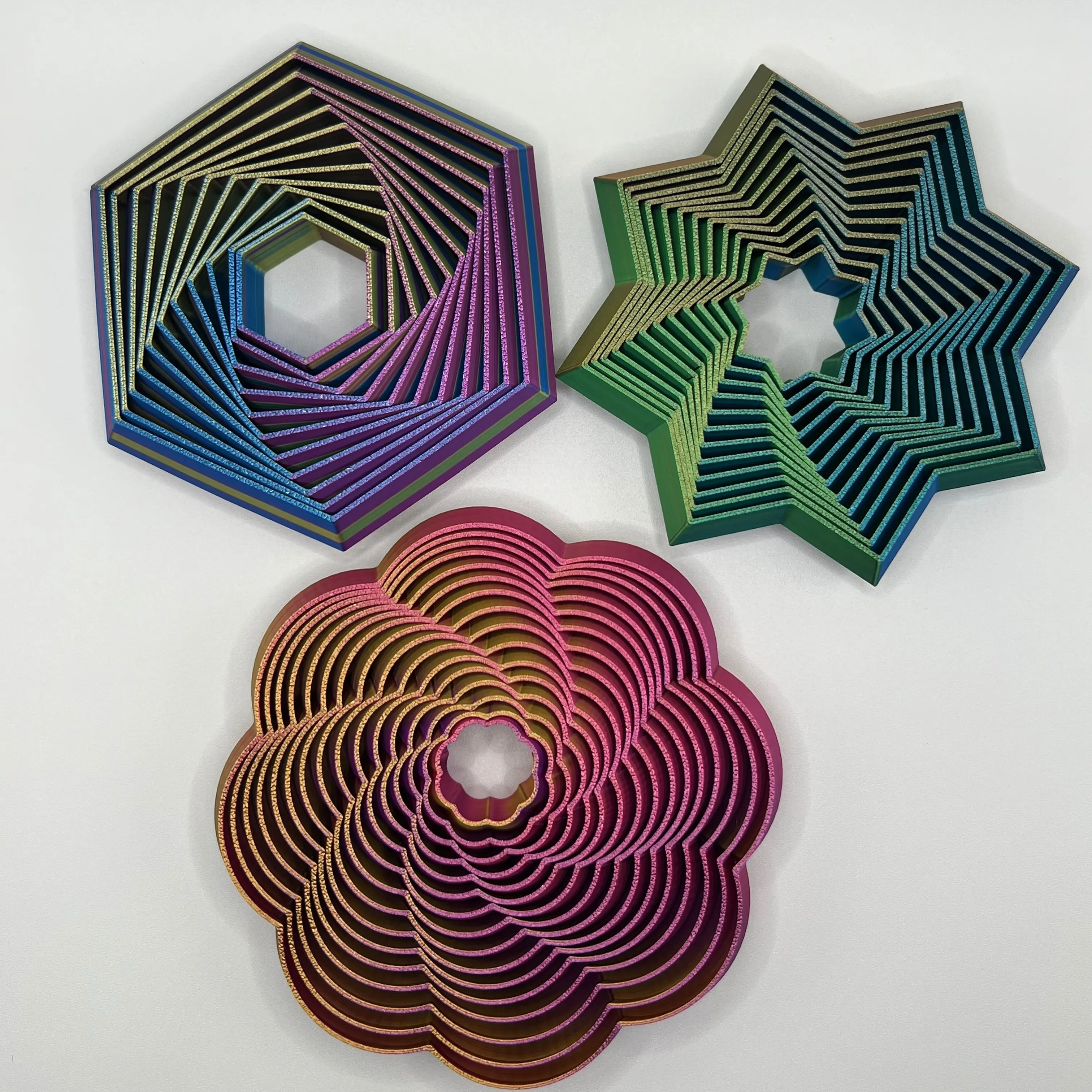 Fractal Fidget Star Fidget Tornado & Fractal Fidget Hexagon Bundle - Stress Relief Toys for Desk Use - 4.34" Star, 4.42" Tornado, 4.2" Hexagon - Fun Patterns & Designs - Random Colors