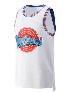 Men's Tunesquad #1 #10 White/Black Basketball Jersey Embroidered Sportswear Casual Short Sleeve Vest, Loose-Fitting H-Type Silhouette, Athletic Wear, Basketball Apparel