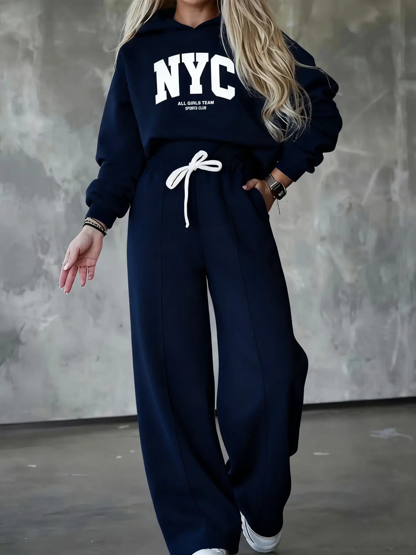 Women's Fashion Hoodie and Sweatpants Set, Sweatsuit Matching Set, Nyc Print, Casual Fall Winter, Casual Sweatsuit Outfits, Commuter Wear, Outdoor Sports, Daily Versatile Elegance, Athleisure Tracksuit Sets, Letter Print Tracksuit