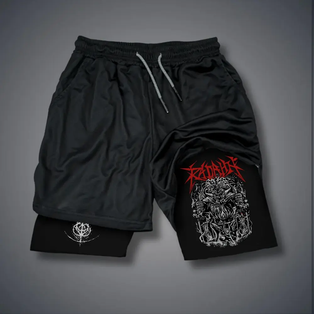 Elden Ring Game 80s 90s Double-Layer Sports Shorts Graphic Shorts Black Camo Streetwear Shorts Men Outfits Men Vacation Outfits Shorts