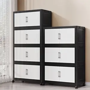 2–5-tier foldable, large-capacity storage cabinet with wheels; multi-tier stackable storage bins with lids; plastic storage bins for organizing home wardrobes; ideal for storage in living rooms, bedrooms, bathrooms, offices, and dorm rooms