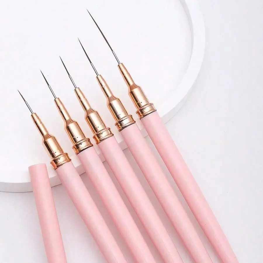 Five-Piece Nail Art Edge Manicure Brush Set, Ultra-Fine Detail Pen, Precision Nail Design, Odorless, Suitable for DIY & Professional Salons, Nail Art Tool, Nail Tools