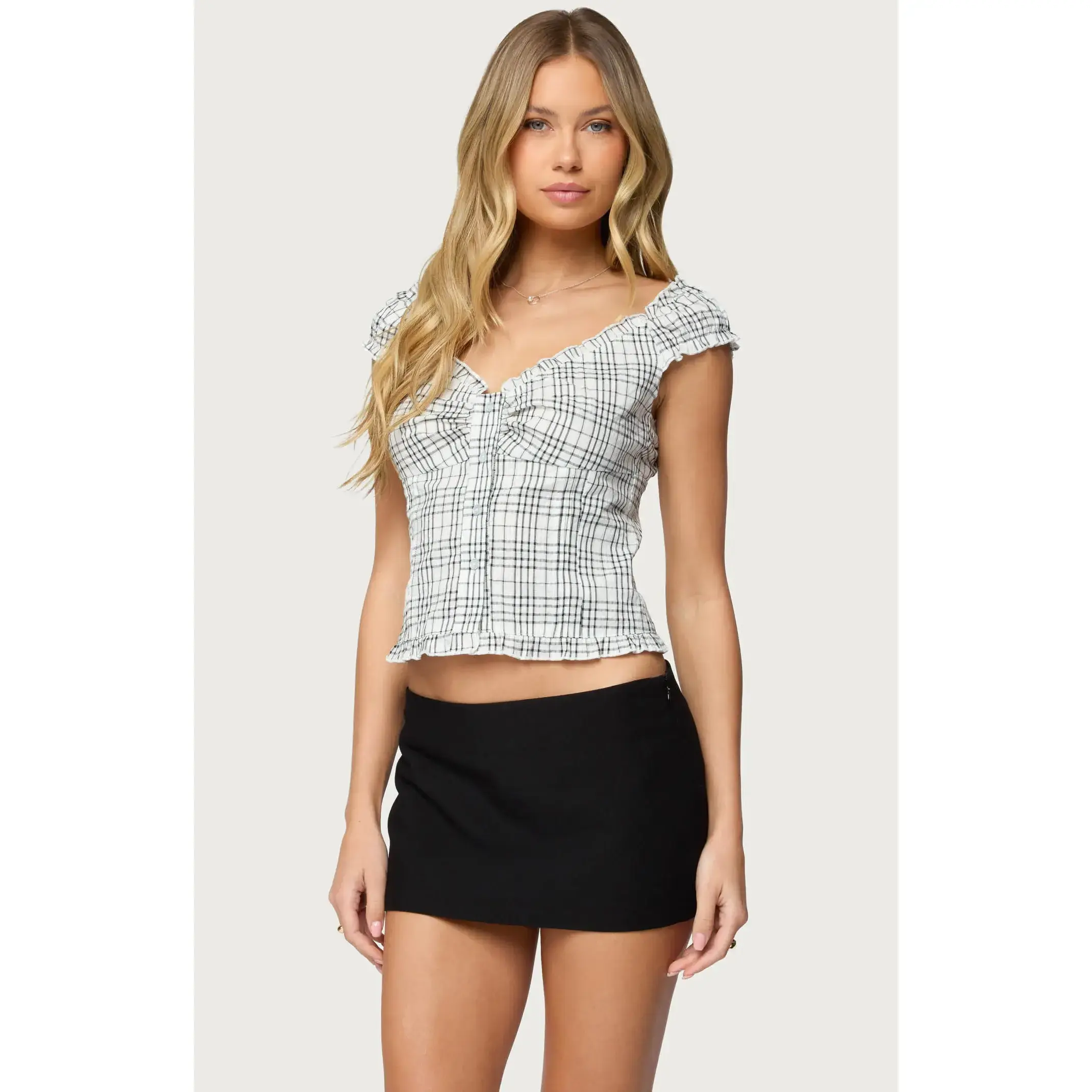 Edikted Women's Dolsy Plaid Button Up Top Edikted Women's Dolsy Plaid Button Up Top
