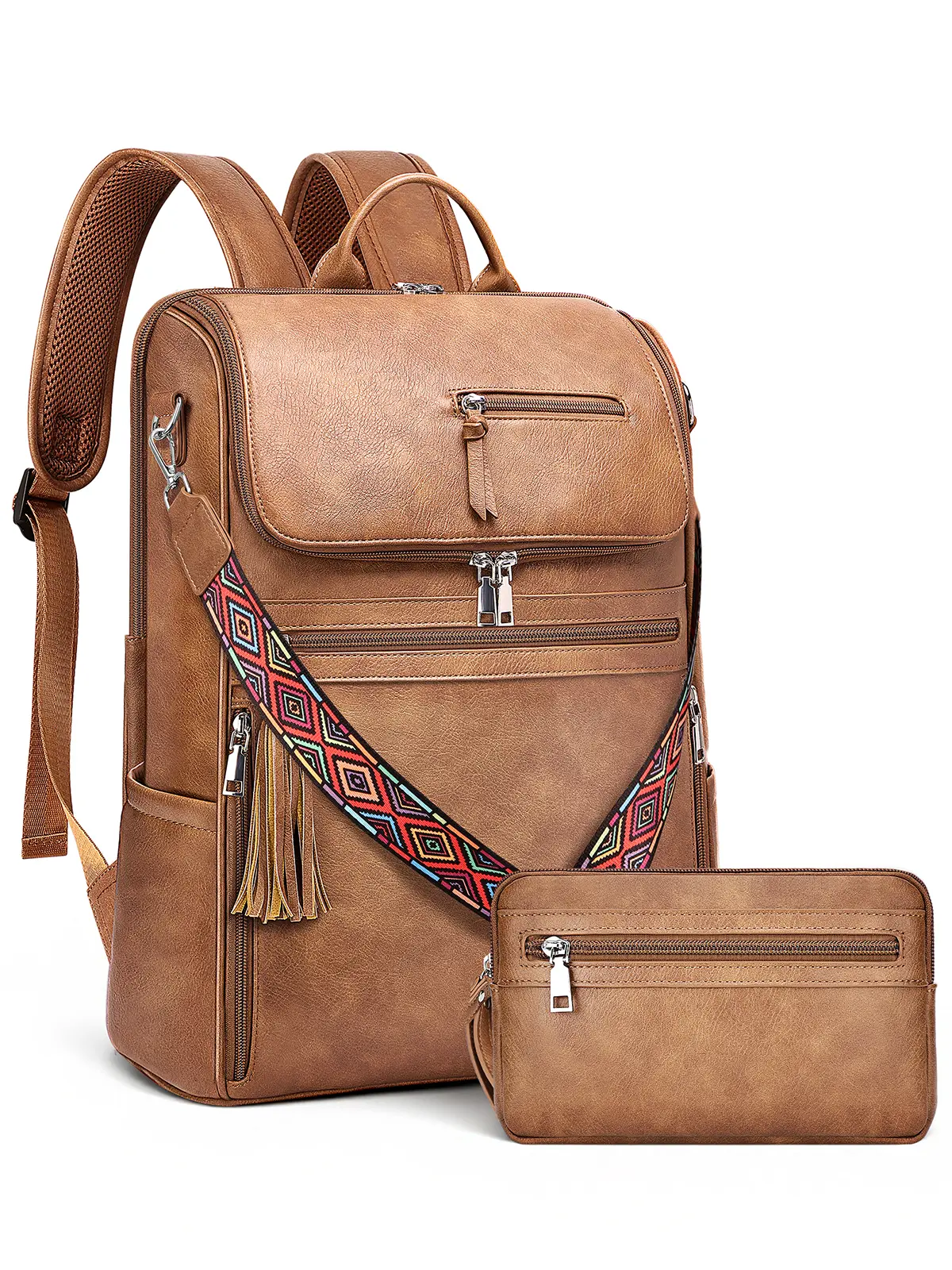SYTRAH Leather Laptop Backpack for Women Designer Laptop Bag, 16.5 inch Travel Computer Backpacks Purse with Tassel for Work Business