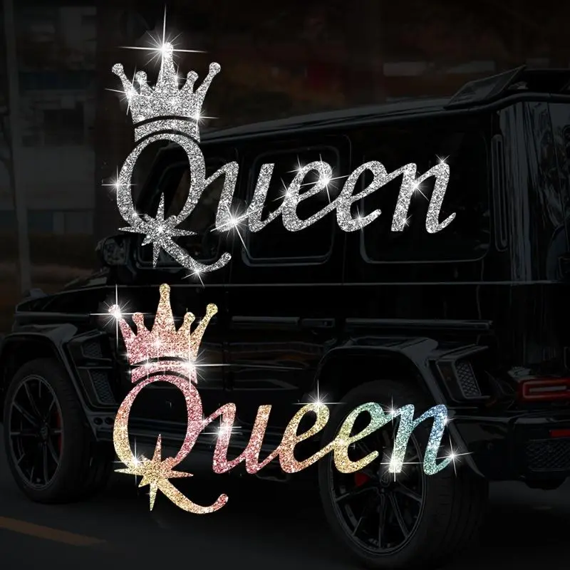 Glitter Crown Queen Letter Car Sticker, Car Decoration Sticker, for Door Window Bumper Triangle Window Windshield Motorcycle Fuel Tank, Car Decals, Automotive Decoration, Vehicle Exterior Decoration