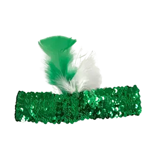 Green Sequin Headband with White and Green Feathers (Each)