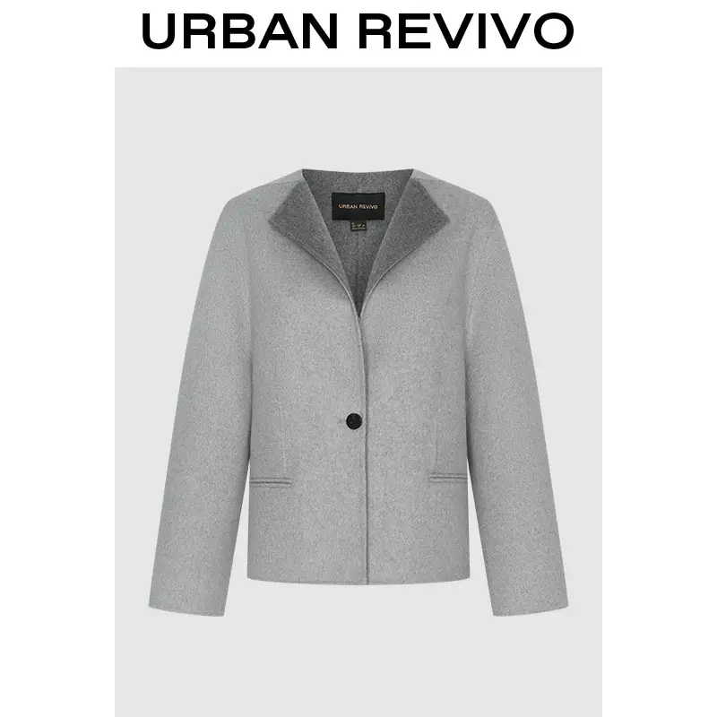 URBAN REVIVO Women's Collared Neck Fitted Short Tailored Trench Coat - Minimalist Basic, Chic Elegant Casual Jackets, Clothes, Button-Detailed Piece, ULG150009, Do Not Dry Clean