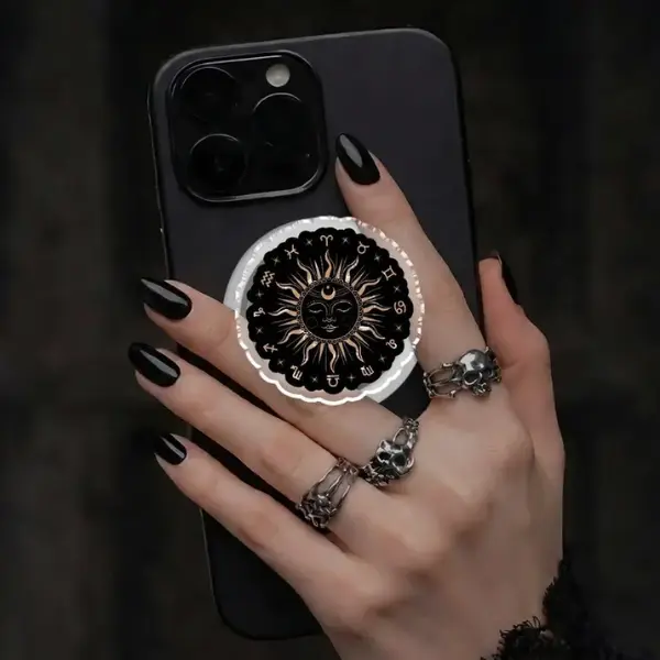 Zodiac Sun Phone Grip, Celestial Astrology Kindle Accessories, Bookish Gifts for Readers, Booktok, Bookish Merchandise, Kindle Stand sticky Spooky Baby magnetic mount Magsafe Library Card Flower-Shaped Multi-Functional holder Universal Car Bat