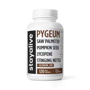 Pygeum Africanum Supplement, 7-in-1 Extract w/Saw Palmetto, Pumpkin Seed, Stinging Nettle and Lycopene, 120 Capsules, Non-GMO & Gluten-Free Supplement