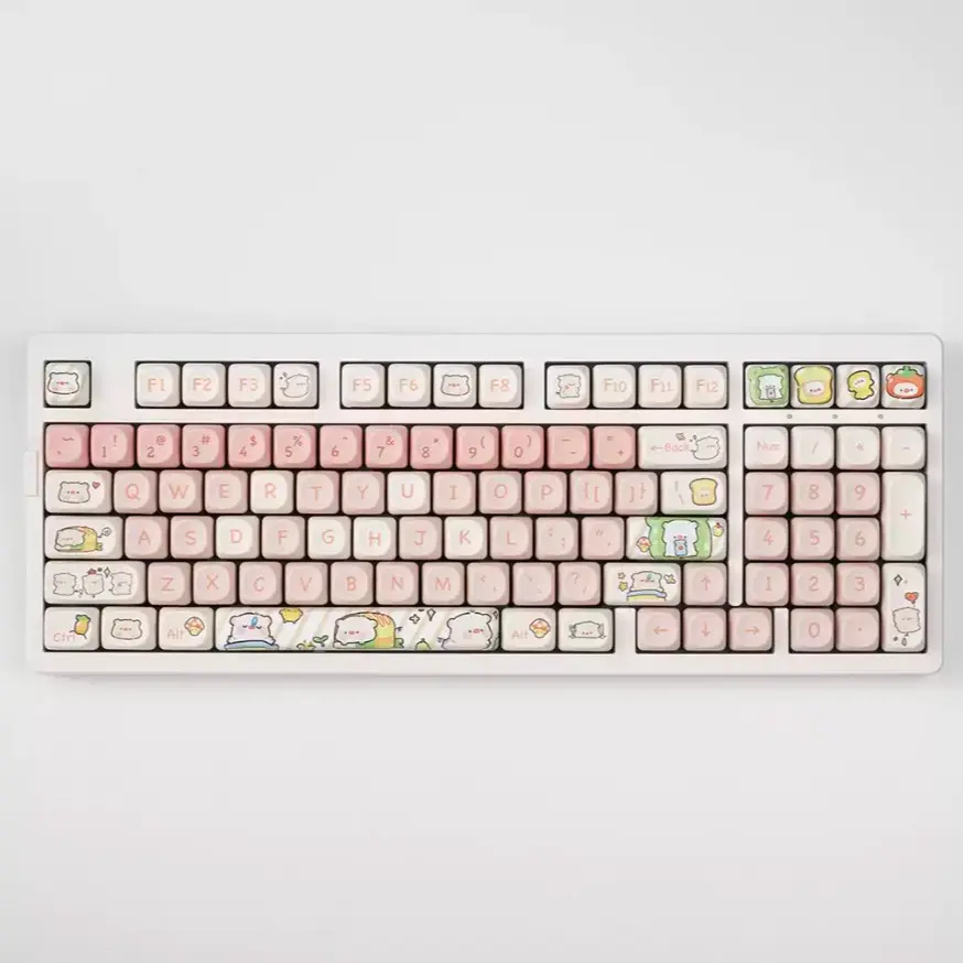 142 Key Pink Piggy Theme Round Pbt Keycaps, Dye Sublimation Process, Moa Profile, Compatible with Mx Axes, for 61/64/68/87/96/104/108 Keyboards