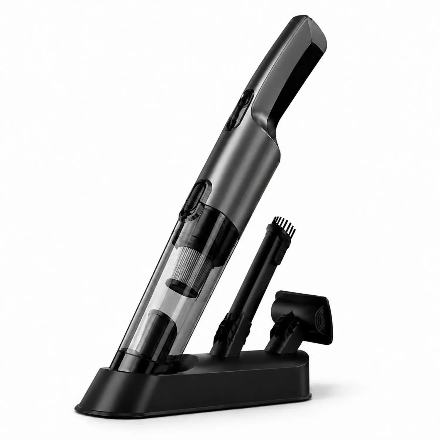 ELFEYE Cordless Handheld Car Vacuum Cleaner with LED Light, Quick Release, 2 Cleaning Attachments & Storage Base for Car, Home Use, Black, Two Attachments