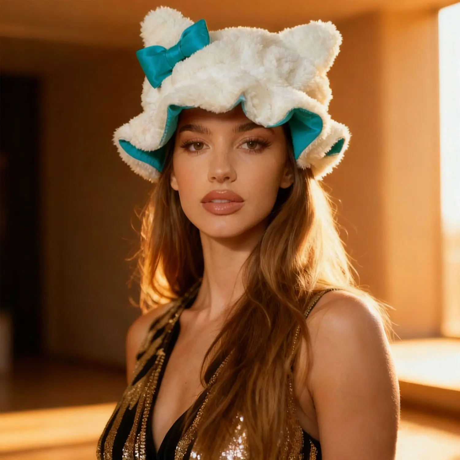Kitty Teddy Satin Bonnet with Adjustable Fit - Curl Enhancing Sleep Cap for Anti-Frizz Protection, Lightweight & Unisex, Heatless, Unscented