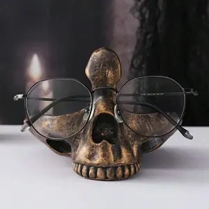 Resin Skull Head Eyeglass Holder Stand, Creative Home Decor Statue, Home Decor Accessory, Decorative Figurines, Desktop Storage Tray, Decorative Sculptures, 4.72"x5.51", Unique Halloween Decoration