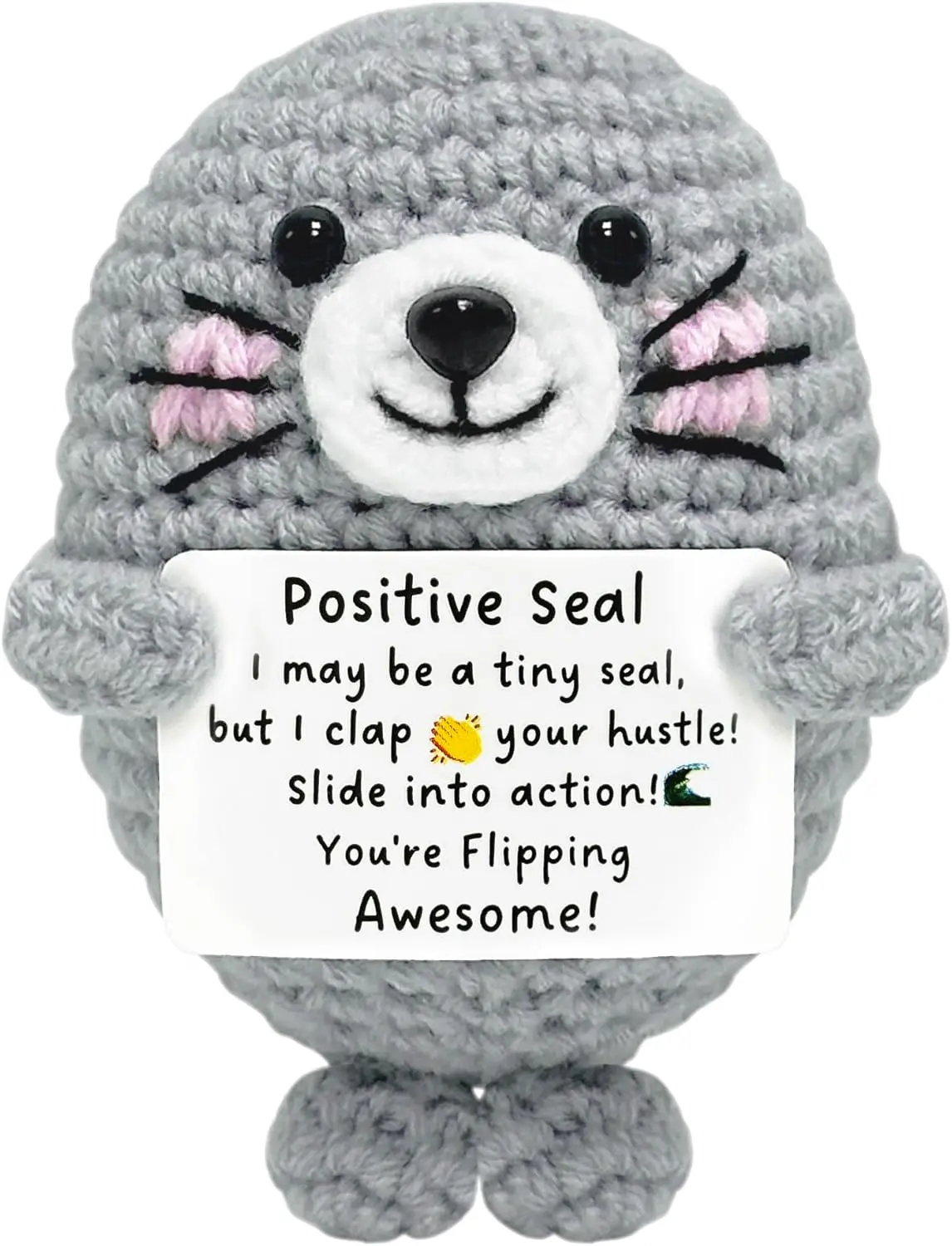 Inspirational Gifts for Women Men Teen -  Emotional Support Crochet Seal, Positive Thanksgiving , Cute Mini Desk Decor   Christmas Stocking Stuffer for  Coworker Her Him