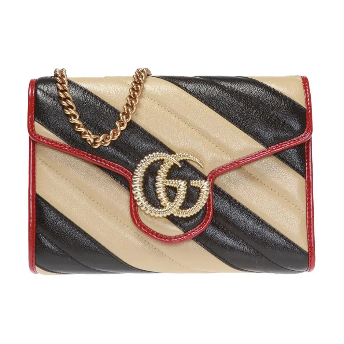 Women's Gucci Marmont Leather Crossbody Bag - Chain Strap Purse, Wallet Multiuse, Gold Logo