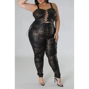 Plus-Size Faux Leather Crop Top Skinny Pant Set