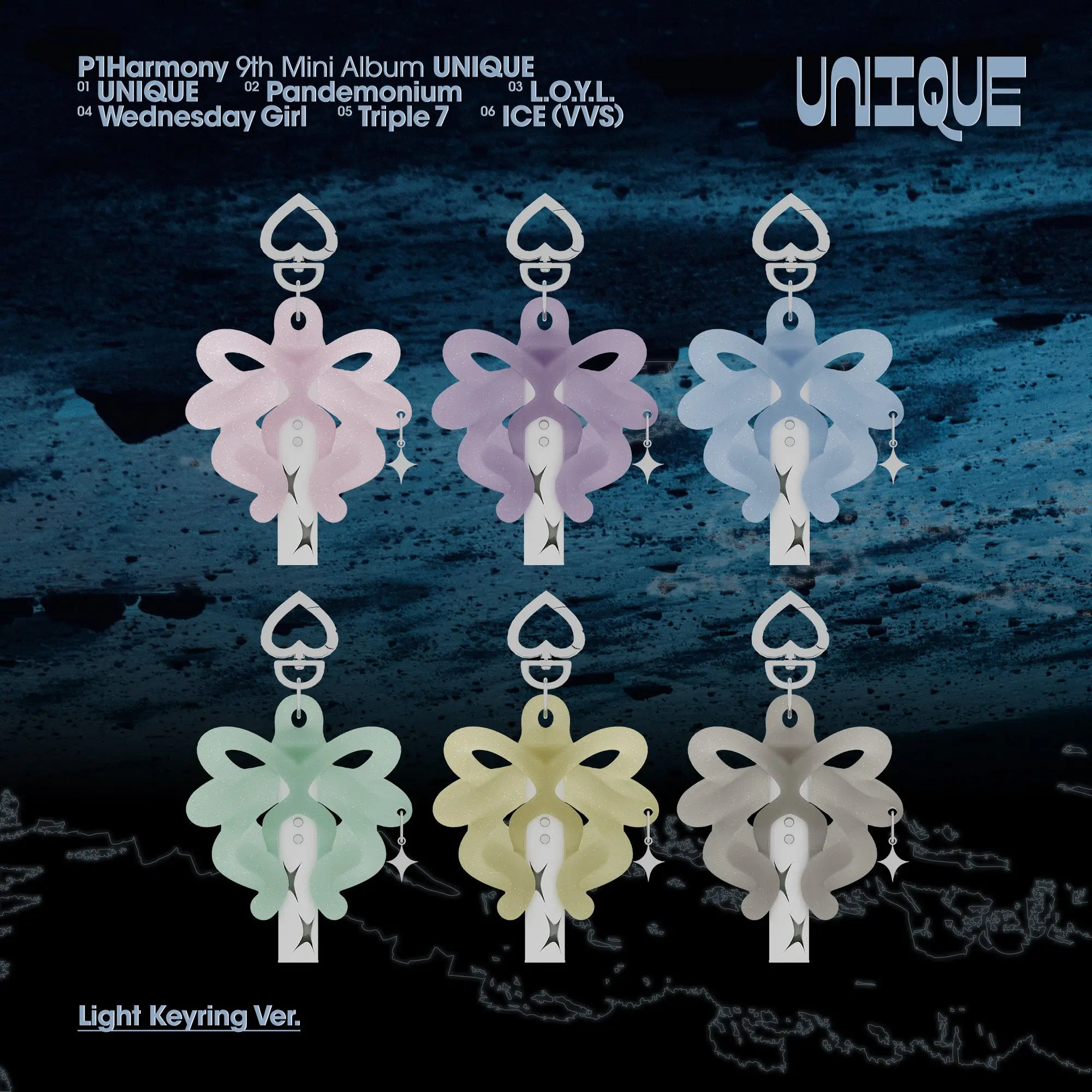P1Harmony – UNIQUE (9th Mini Album) [Light Keyring Ver.] [POP-UP Excl.] | Official K-Pop Keychain Album | 6 Member Versions | Light Keyring + 24p Photobook + Mini CD + 1 Random Photocard | “UNIQUE” Title Track