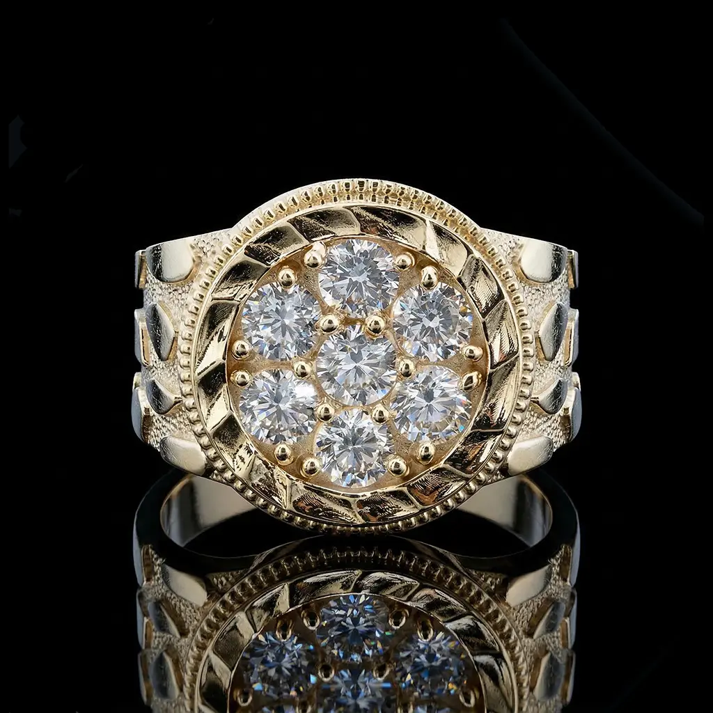 HELLOICE 925 Silver & 1.4CT VVS1 Moissanite Nugget Ring for Men 15.7mm Hip Hop Fashion Gift for Men