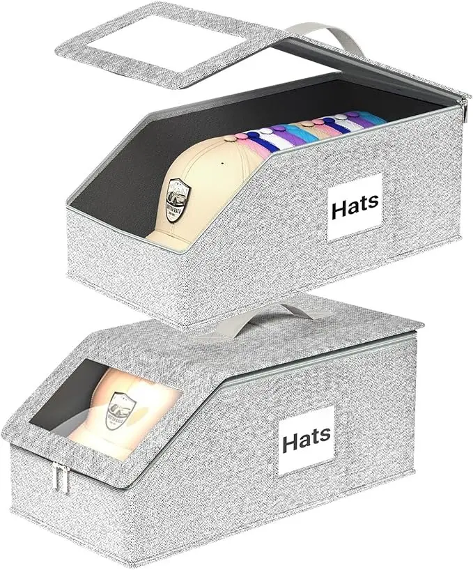 Hat Organzier for Baseball Caps - 2 PCS Stackable Hat Storage Holder Holds up to 26 Caps for Closet, Dust-Proof Hat Boxes Container with Clear Window for Home