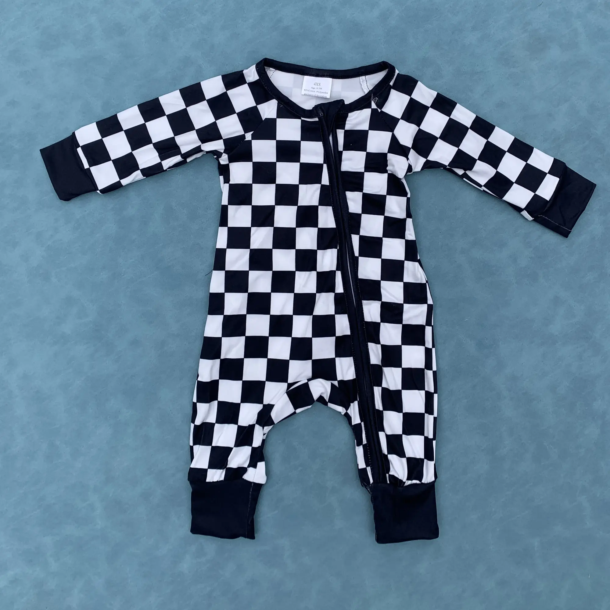 Black checkered kids baby boy long sleeve zip romper Black checkered kids baby boy long sleeve zip romper