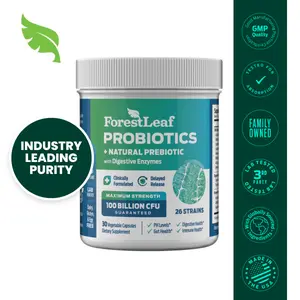 ForestLeaf Clinically Studied Probiotics 100 Billion CFU, 26 Strains with Organic Prebiotic Blend & Digestive Enzymes - Probiotic Prebiotic for Men & Women - Probiotics Digestive Health 30 Capsules d