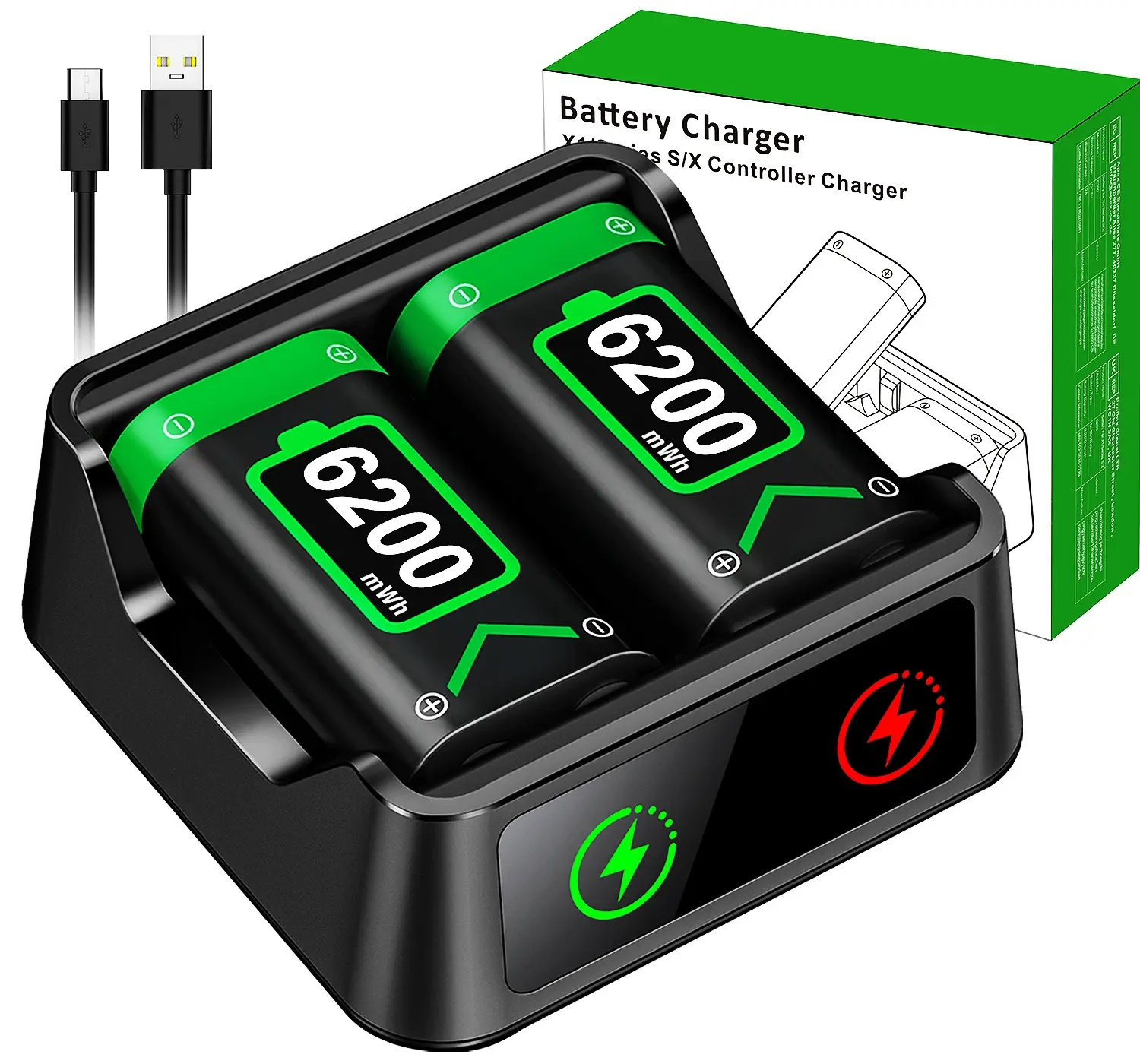 ESYWEN Fast Charging for Xbox Controller Battery Pack with 2x6200mWh Rechargeable Battery and Charger Station for Xbox Series X|S, Xbox One, One S, One X, Elite Controllers,back to school,back to school haul