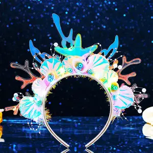 Light Up Mermaid Headband LED Starfish Hair Band Seashell Glowing Costume Hair Accessories for Women