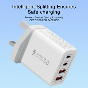 British-spec adapter 4 in 1 charger, 2A2C four-port fast charging adapter, multi-device simultaneous charging, usb-c power adapter charger for smartphones Electronic Cellphone portable chargers for iphone