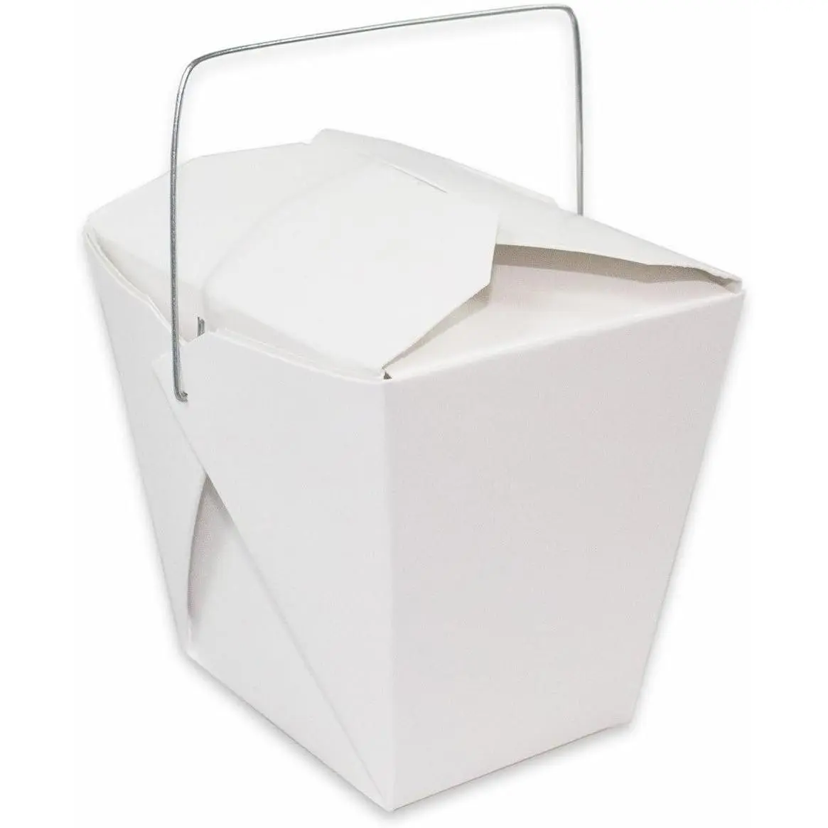 Green Direct Chinese Take Out Food Container with Metal Wire Handle White Take out Party Favor Boxes with Easy Flap Closing Cover Pack of 40 (32 oz)