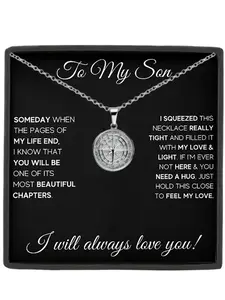 Compass Stainless Steel Pendant Necklace, Graduation Gift for Son, Birthday & Christmas Present, Meaningful Card Included