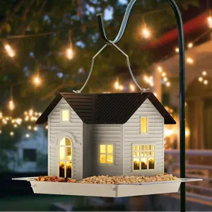 [Mother's Day Gift]MrCrafts Solar Bird Feeder, 7.4" × 6.69" × 6.37", Hanging Metal Bird House feeder with Solar Lights, Outdoor Solar Lantern, Garden Decor for Outside, Unique Gifts for Mom, Grandma