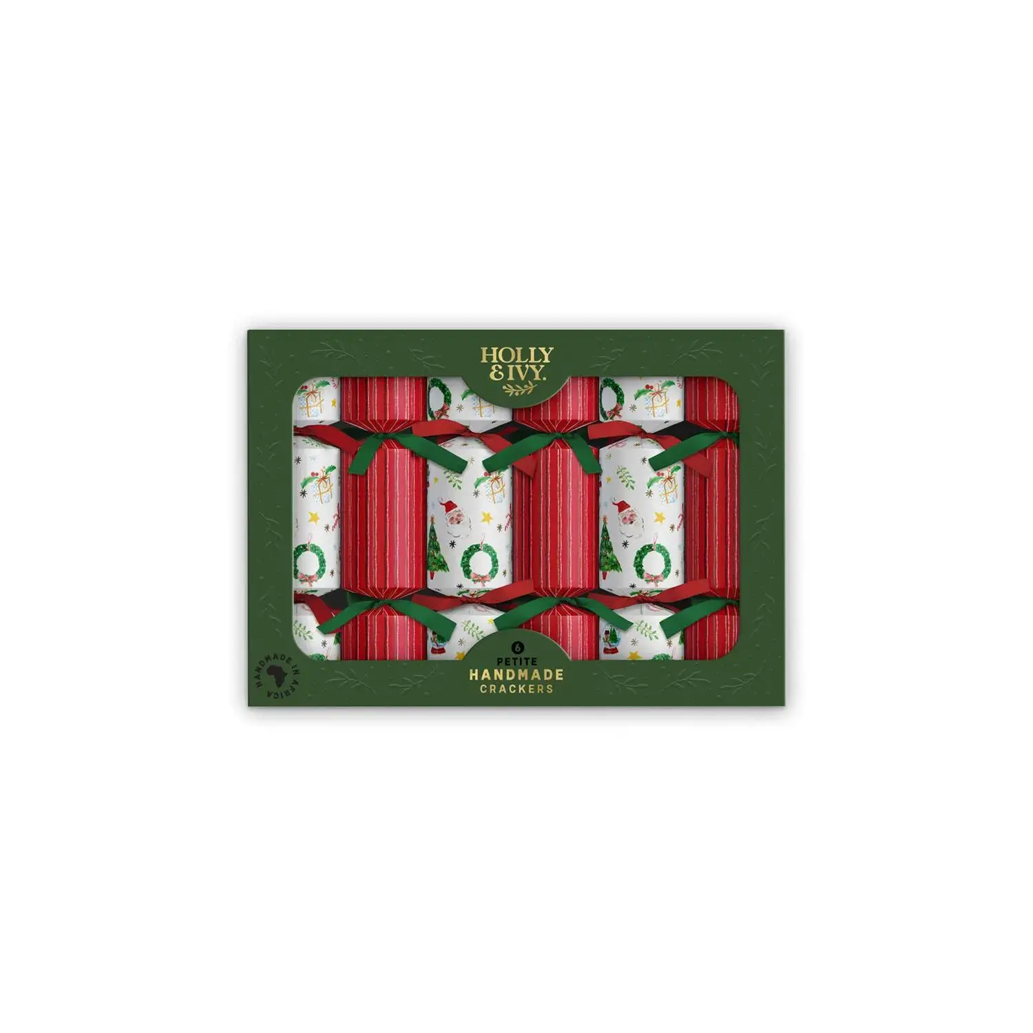 7-Inch Handmade Christmas Party Crackers Set (6-Pc, Holly & Ivy Icons) - Holiday Festive Home Decoration, Wreath Accessory, All Ages Gift with Prize Assortment, Cardboard