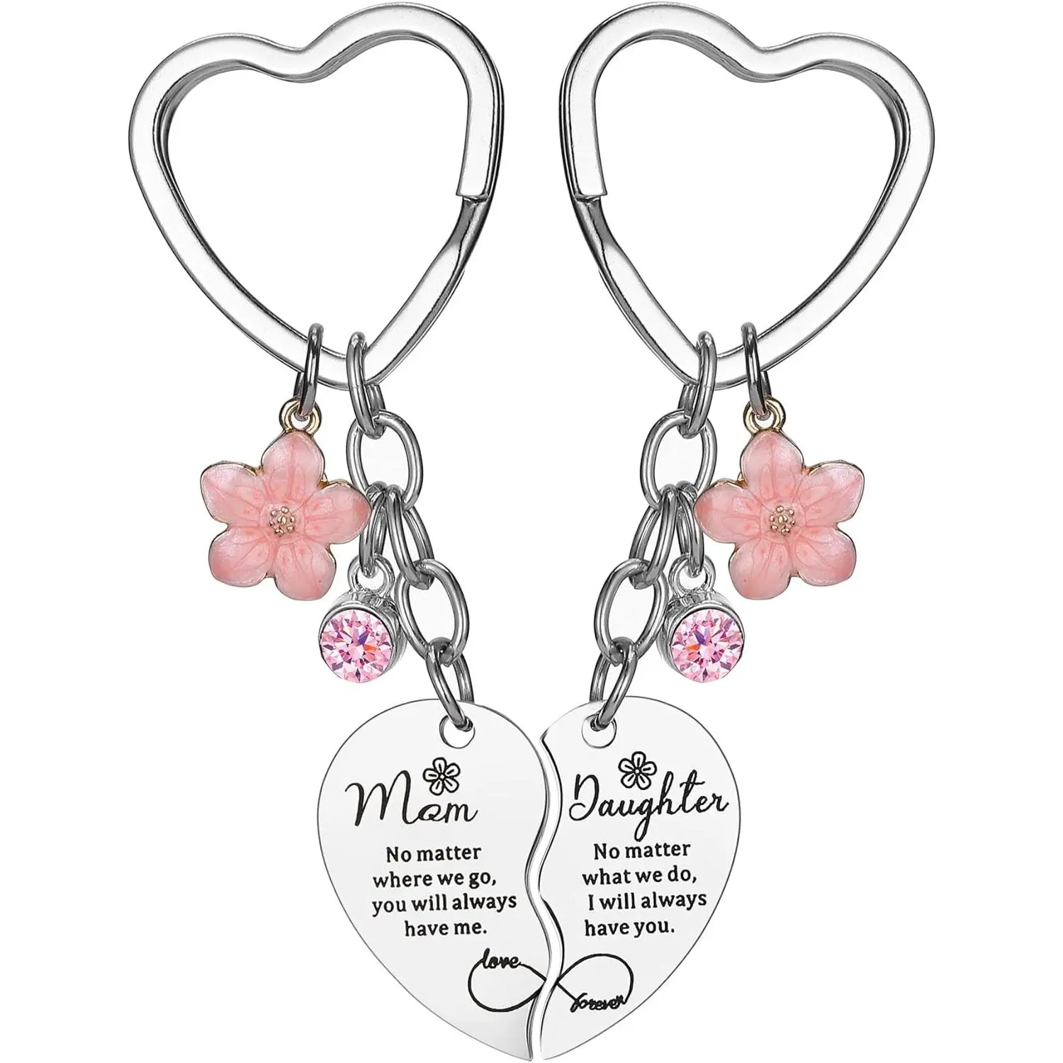 Cute Keychains for Mom, Lightweight 2-Piece Heart Shaped Metal Alloy Set for Handbags - Birthday Gift Ideas & Mother's Day Present, Daughter, Holiday, Matching Pair, Elegant, Portable Size, Everyday