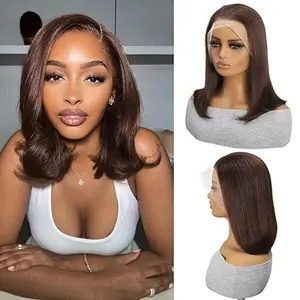 Chocolate Brown Bob Wig Human Hair Wear and Go Glueless Wigs Human Hair Pre Plucked Pre Cut Bob Lace Front Wigs 13X4 Straight HD Brown Blunt Cut Bob Lace Frontal Wig For Black Women
