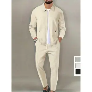 Men's Zip Up Jacket & Pants Two-piece Set, Athletic Long Sleeve Collar Outerwear & Trousers for Spring & Fall, Men's Two-piece Outfits for Indoor  Gym Workout Running, Tracksuit